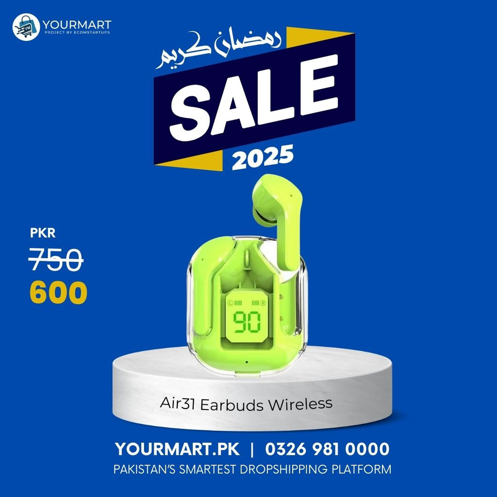 Air31 Wireless Earbuds | Transparent Bluetooth 5.3 with LED Display