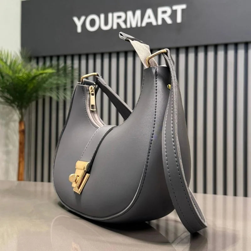 Crescent Faux Leather Shoulder Bag | Dark Gray Handbag