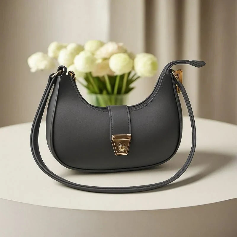 Crescent Faux Leather Shoulder Bag | Dark Gray Handbag