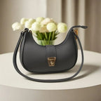 Crescent Faux Leather Shoulder Bag | Dark Gray Handbag