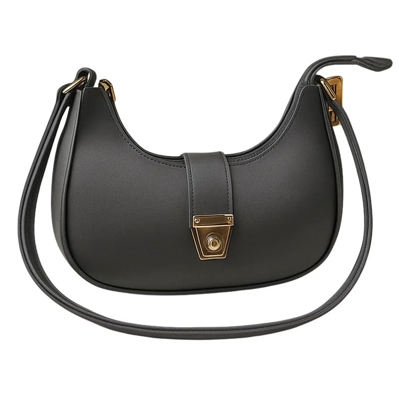 Crescent Faux Leather Shoulder Bag | Dark Gray Handbag