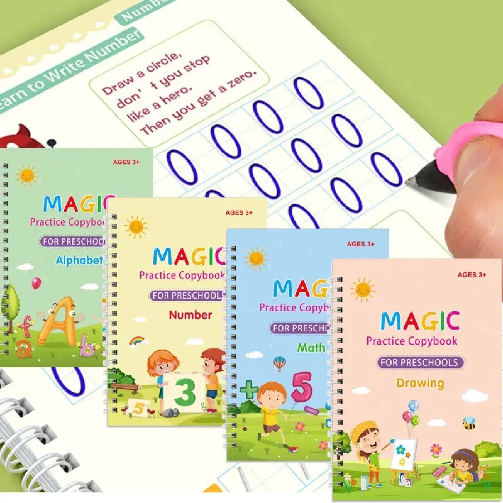 4 in 1 Sank Magic Practice Book Set | Reusable Copybook with Pen &amp; Refills