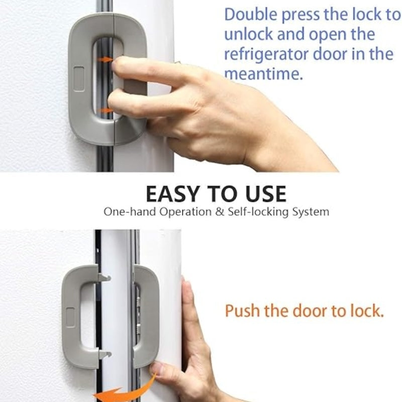 Child Safety Refrigerator Lock | Double Button Baby Proof | White & Grey