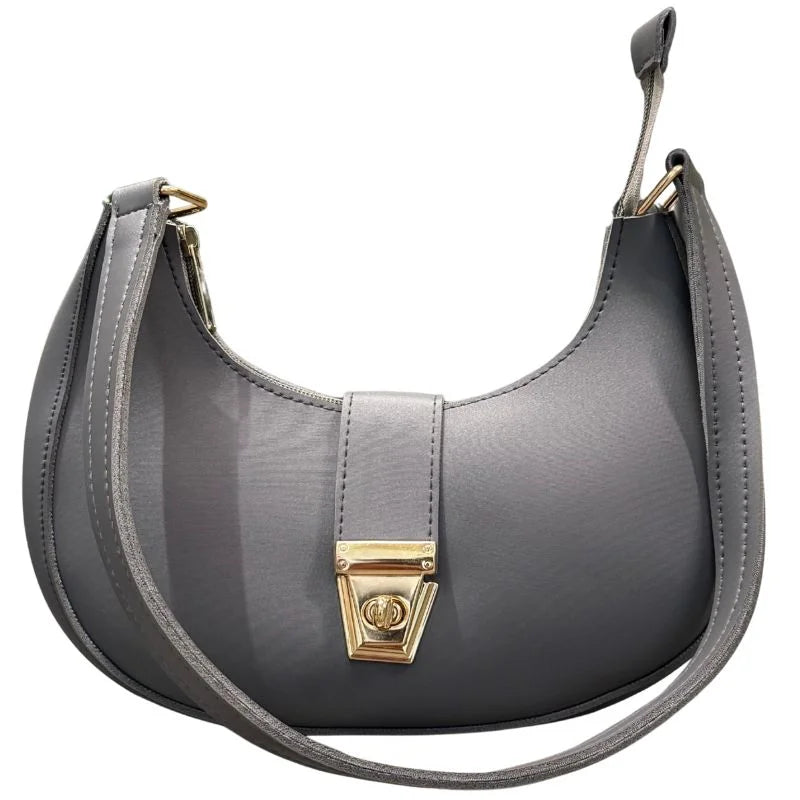 Crescent Faux Leather Shoulder Bag | Dark Gray Handbag