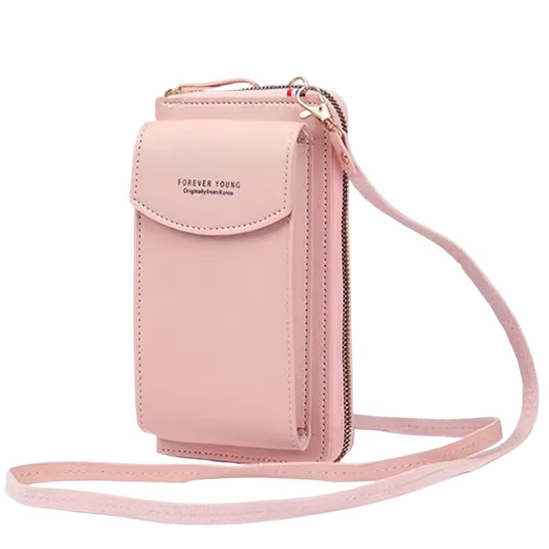 Soft Leather Crossbody Bag | Pink Mobile Purse & Wallet