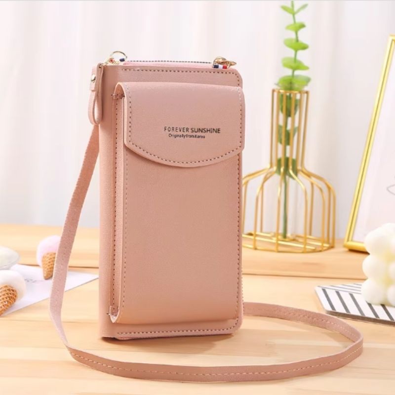 Soft Leather Crossbody Bag | Pink Mobile Purse & Wallet