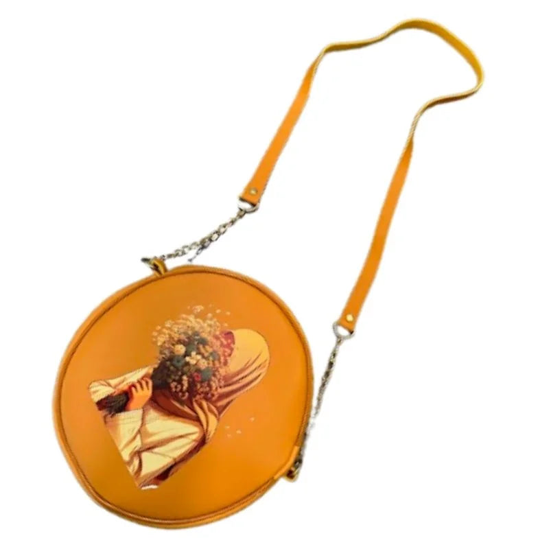 Round Retro Crossbody Handbag | Caramel Faux Leather
