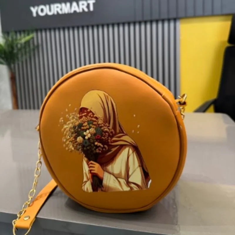 Round Retro Crossbody Handbag | Caramel Faux Leather