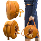 Round Retro Crossbody Handbag | Caramel Faux Leather