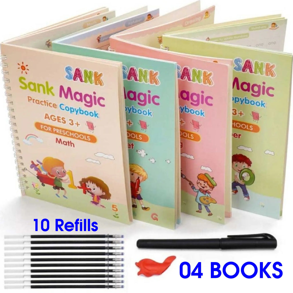 4 in 1 Sank Magic Practice Book Set | Reusable Copybook with Pen &amp; Refills