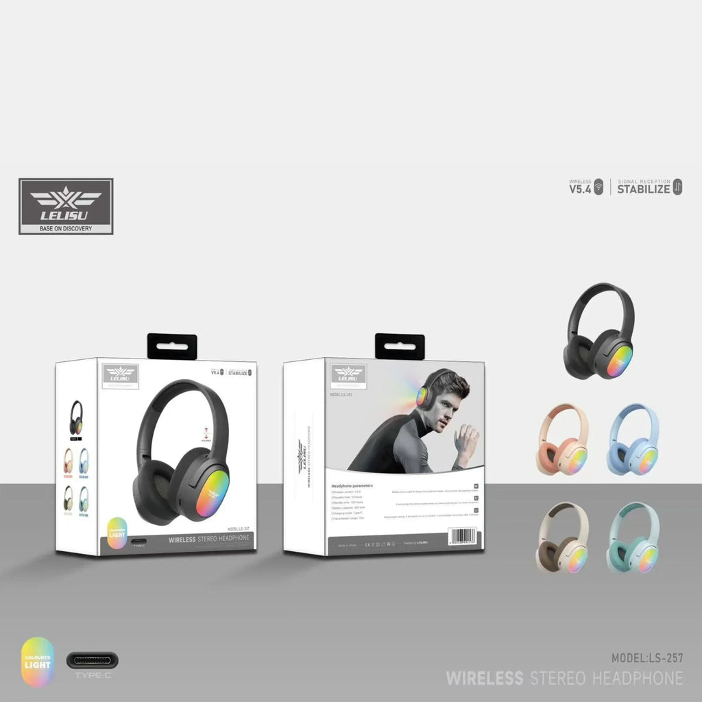 Lelisu LS-257 Wireless Bluetooth Headphones | LED Over-Ear, Type-C