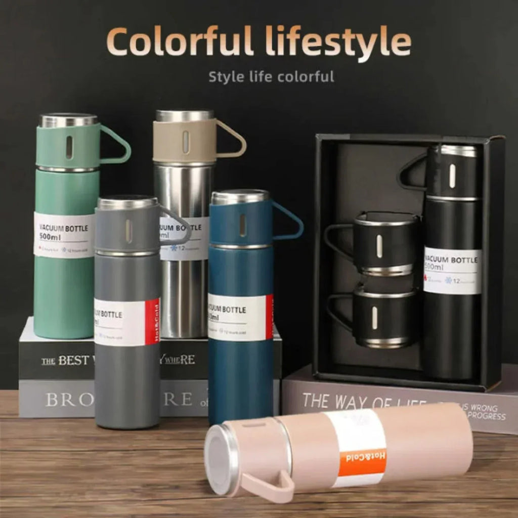 3 Cup 500ML Stainless Steel Vacuum Flask Set | Travel Thermos
