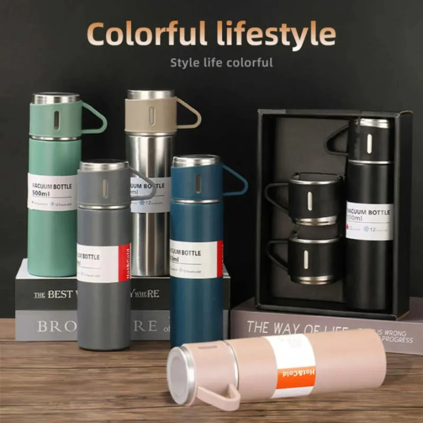 3 Cup 500ML Stainless Steel Vacuum Flask Set | Travel Thermos